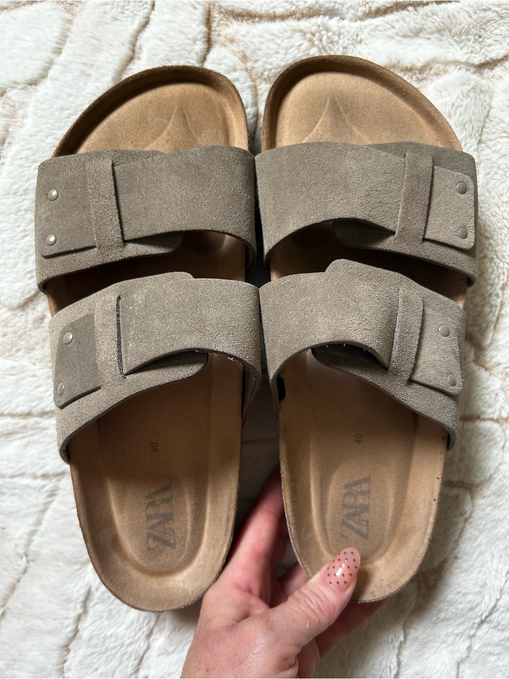 ZARA Taupe Suede Double Buckle Sandals